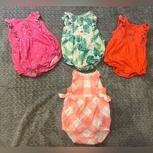 Carters & Wonder Nation Bundle of 4 Baby Girls Sleeveless Rompers